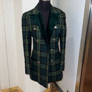 MONDI size 34 womens wool green plaid design blazer jacket